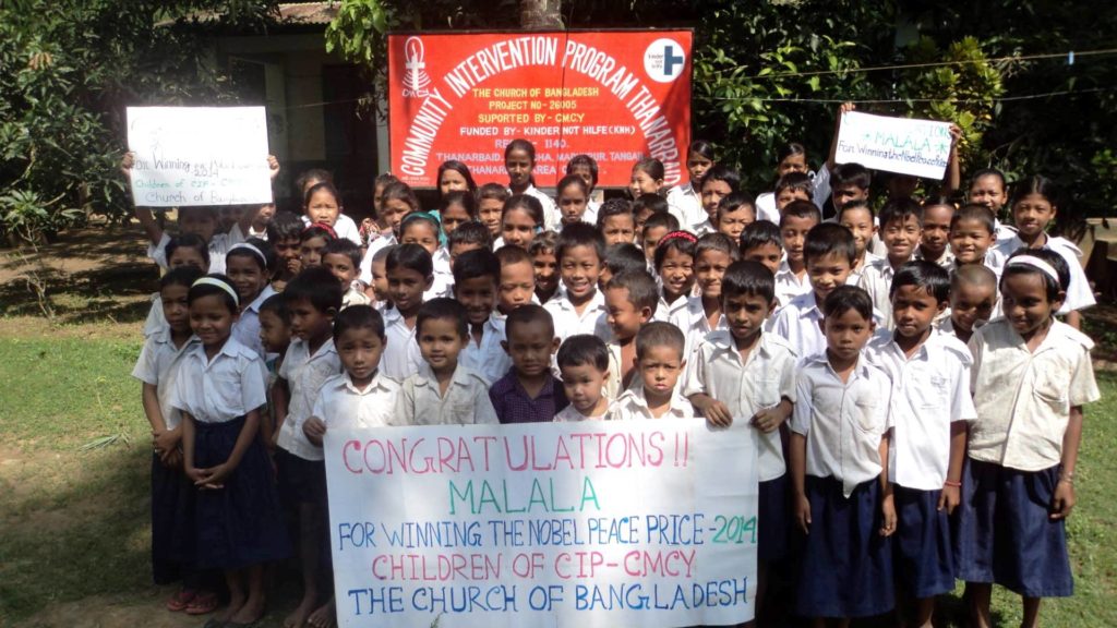 Kinder aus einem Kindernothilfe.Projekt in Bangladesch gratulieren Malala zum Friedensnobelpreis. (Quelle: Kindernothilfe-Partner)