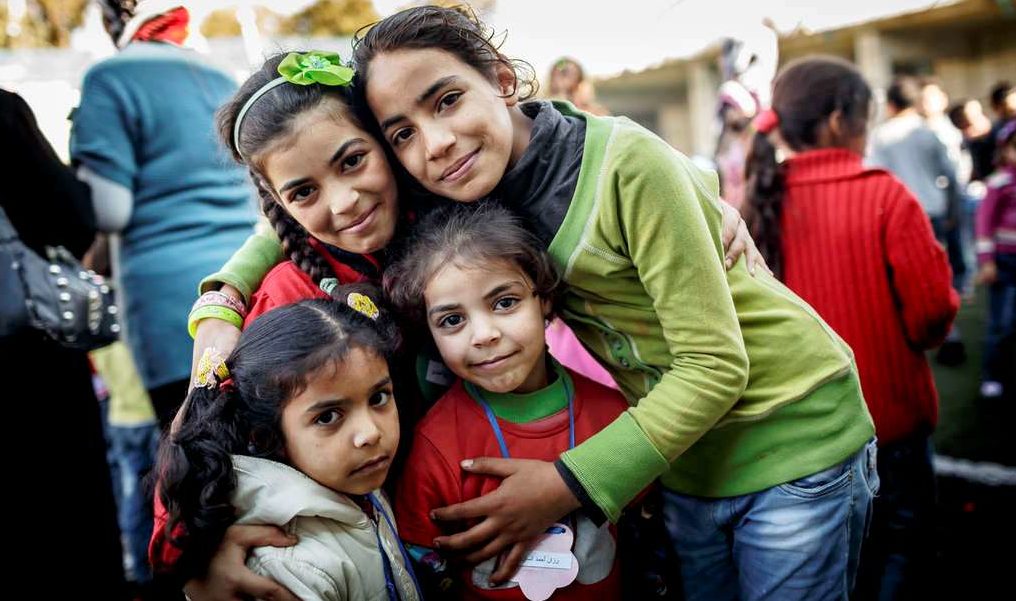 Vier syrische Flüchtlingsmädchen im Kindernothilfe-Projekt im Libanon. (Quelle: Jakob Studnar)